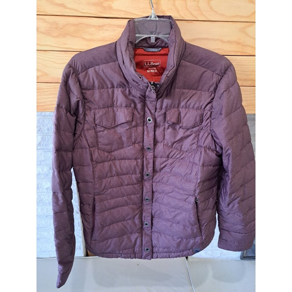 L.L. Bean Women's Down Puffer Coat Jacket Full Zip Med Heathered Purple Downtec